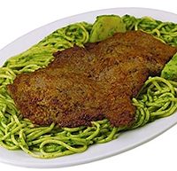 Tallarin Verde w/ Bisteck Apanado (Spaghetti with Steak)